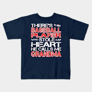 Baseball Player Stole My Heart He Calls Me Grandma design Kids T-Shirt